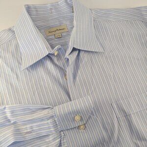 Tommy Bahama Shirt Mens 16 34/35 Blue Stripe Business Casual Office Travel L